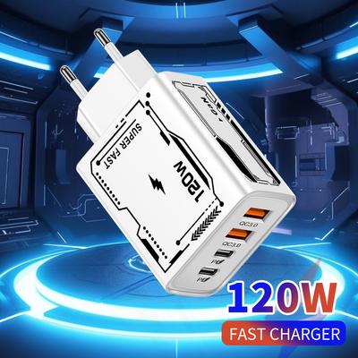4 Ports USB Charger 120W PD Type C Fast Charging Phone Charger Adapter For iPhone Samsung Xiaomi  EU/US Plug Quick Charger