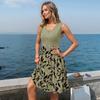 Women Summer Printing Dresses Sleeveless Casual Loose Swing Button Down Midi Sundress With Pockets