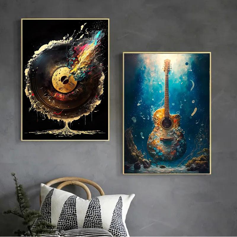 Color Music Guitar Record Posters and Prints Abstract Modern Aesthetics Jazz Canvas Painting Wall Art for Music Room Home Decor