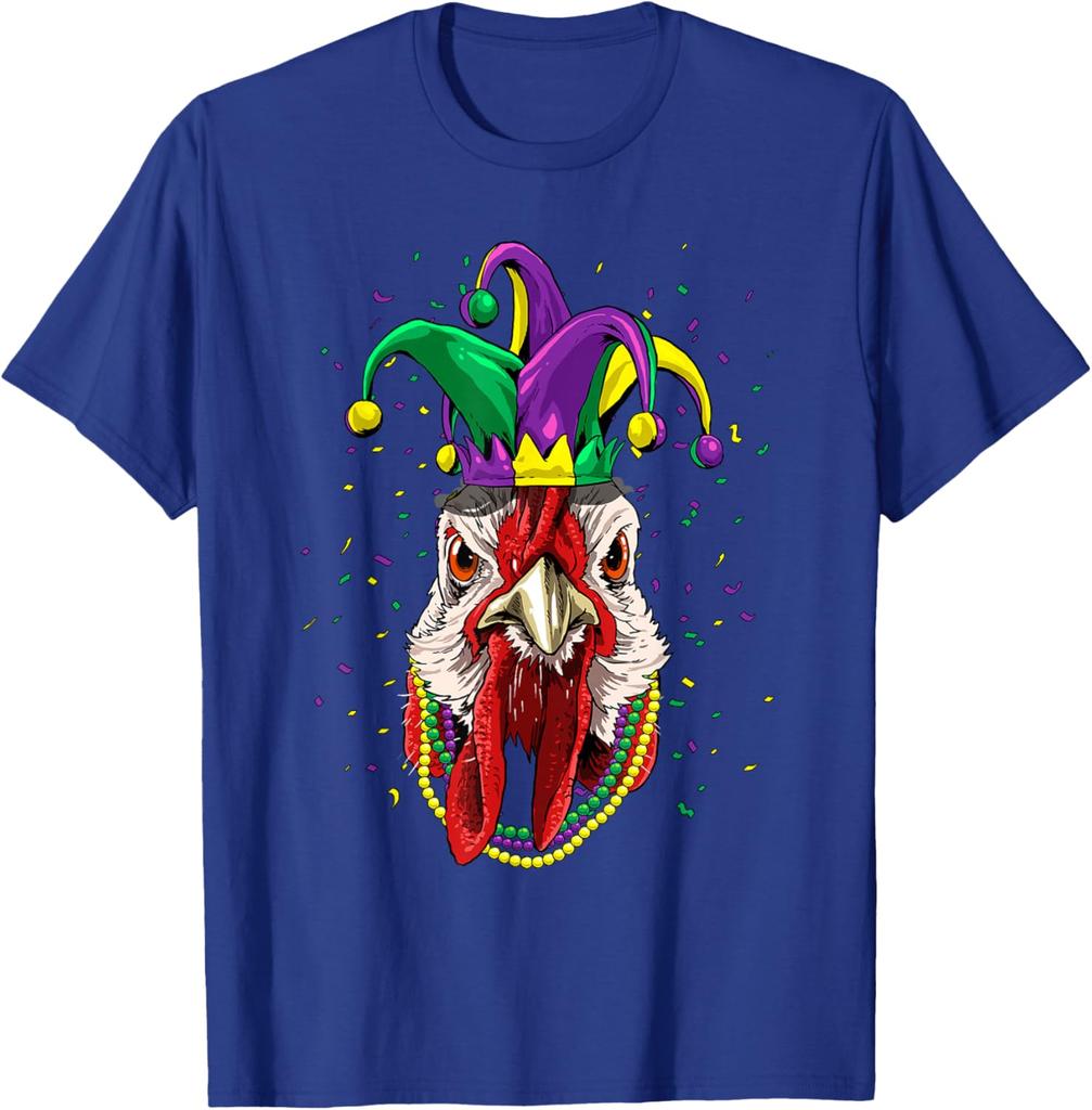 Turkey Mardi Gras  T-Shirt Chicken Animal Lover Graphic Tee Men Casual Cotton