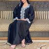 Ramadan Muslim Gold Embroidery Dresses Abayas Dubai Casual Kaftan Robe Ethnic Costumes with Long Sleeve for Womens