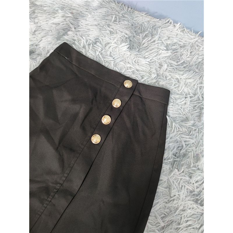 Export Single Silm Slimming and Simple Black Sheath Fastener Decoration Split Commuting Fashion Summer New Skirt