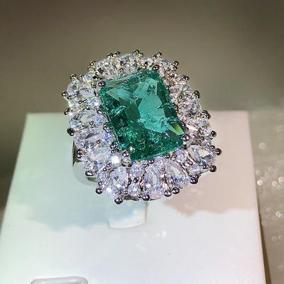 Bague Émeraude Vintage Argent 925 Style Cour Bijoux Paraiba Bijoux Colorés Bague Ensemble de Bijoux