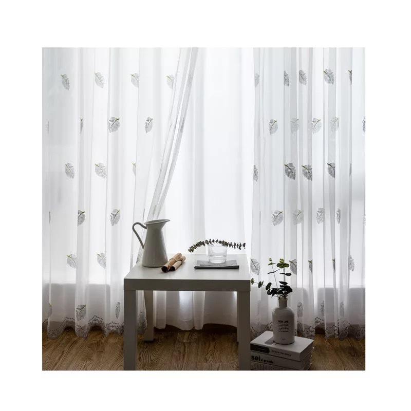 Nordic Style Leaf Embroidery Curtain Window Screen White Yarn Half Blackout Curtain Bedroom Curtain Balcony Yarn