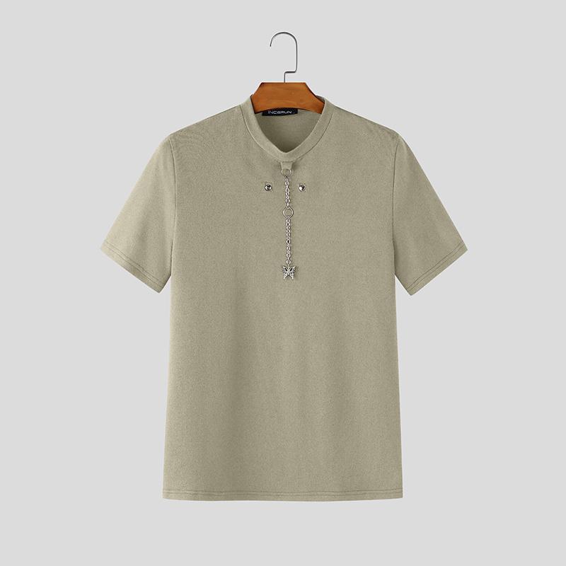 INCERUN Herren Rundhals Kurzarm Einfarbig Lässig Enganliegend T-Shirts Oberteile