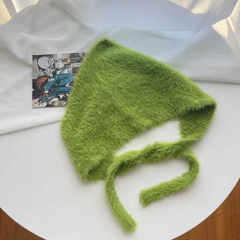 Französischer Damen Flauschiger Gestrickter Woll-Dreiecksschal & Krawatten-Kopfband - Herbst/Winter Wärme, Süßer & Niedlicher Stil.