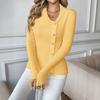 New Personalized, Youthful and Trendy Pearl-decorated Solid Color Asymmetrical V-neck Slim Sweater for Women