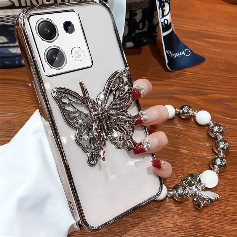 

3D Butterfly Phone Holder Bead bracelet Glitter Plating Case for Xiaomi Redmi Note 13 Pro Plus 4G 5G Back Cover Redmi Note 13ProPlus