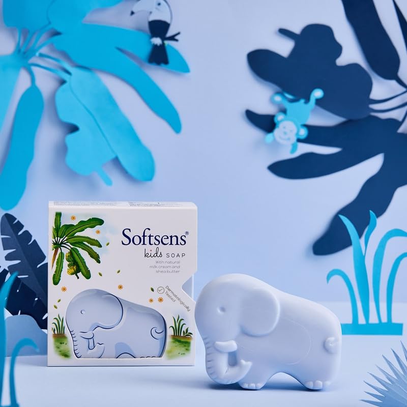 Softsens Kids Soap Mambo Animal Shape Bar Cream Moisturizing Vegetable Oil Body Care For Sensitive Baby Skin Pack Of 3 75G