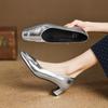 Fashion 2025 New Genuine Leather Women Pumps Shallow Women Shoes Square Toe High Heels Sliver Leather Ladies Shoes