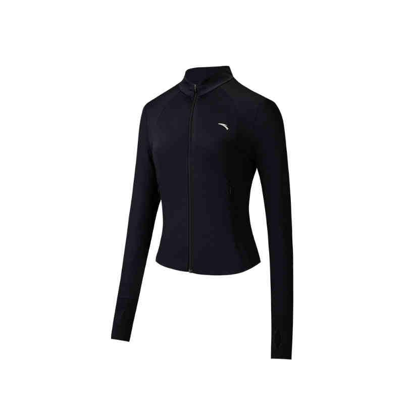 

Anta Training Series Solid Color Zip Stand Collar Comfortable Breathable Versatile Long Sleeve Sun Protection Top Women tops Basic-Black 962527701-5 XL