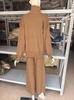 Women's High Collar Sweater & Wide Leg Pants Set - European and American Style, Autumn/Winter Casual and Cozy Knitwear.