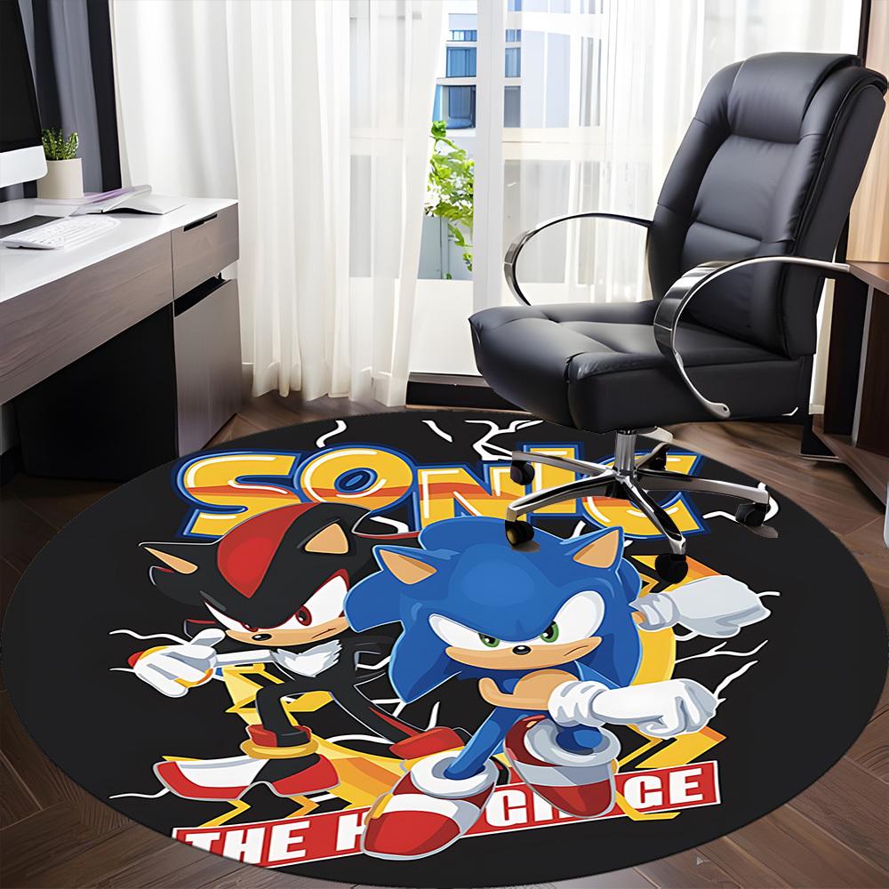 1 peça Tapete de Chão Redondo Sonic The Hedgehog para Escritório Antiderrapante, Macio e Confortável, Tapete para Escritório, Gaming, Leve