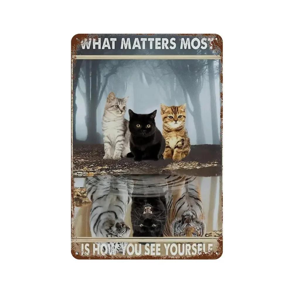Funny Coffee Sign Retro Cat Posters Metal Tin Sign Vintage Kitchen Signs Coffee Bar Sign Cat Wall Art Poster Cats Home Decor