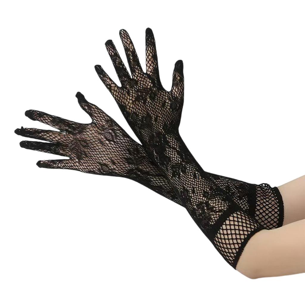 Women Lace Flower Gloves Breathable Net Arm Gloves for Theme Event Dress Masquerades Party Costume Handwear Accessories