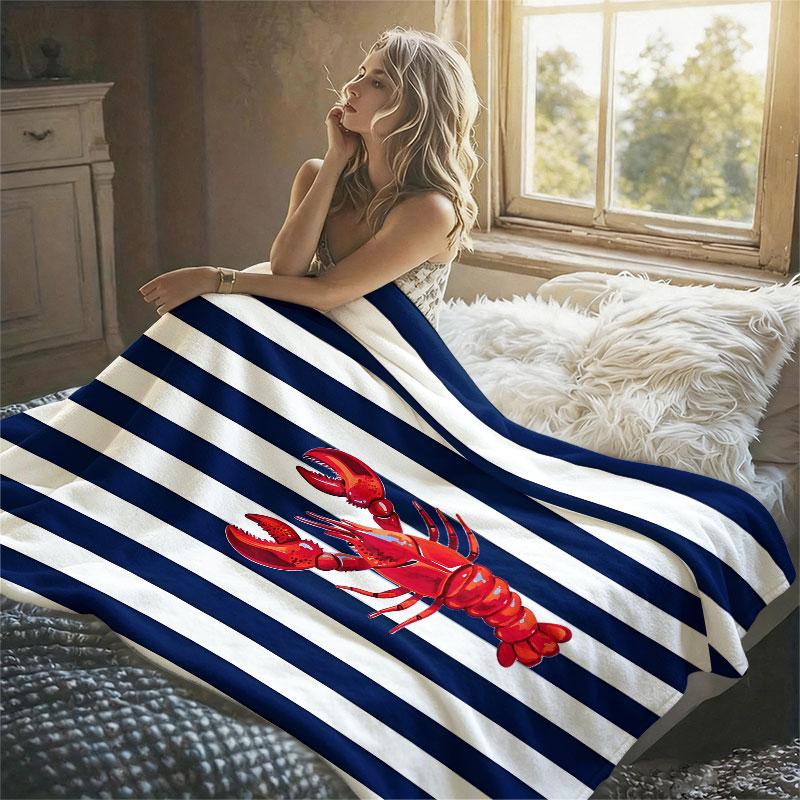Gestreifte Hummer Flanelldecke Warm Weich Halloween Weihnachten Dekorativ Sofa Warm Gemütlich Ganzjahresgeschenk