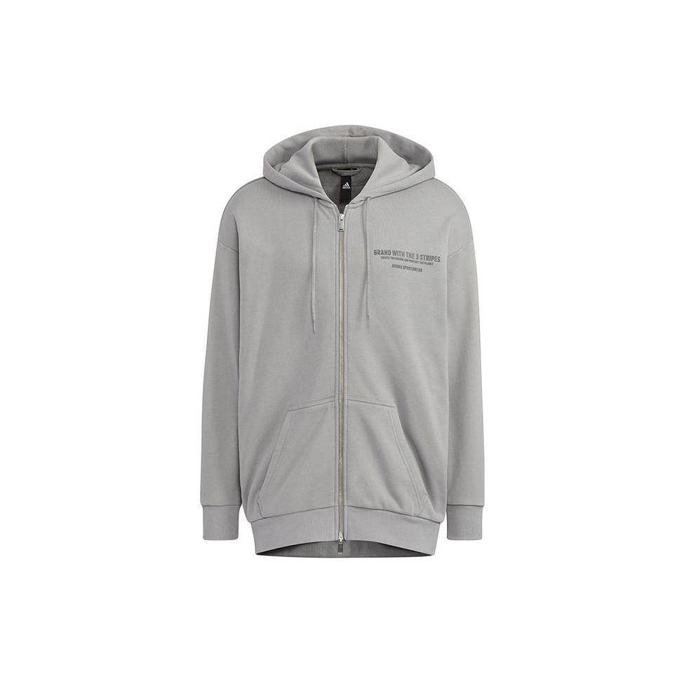 Men s adidas Alphabet Printing Pattern Drawstring Hooded Long Sleeves Jacket Light Grey HZ7027 XS
