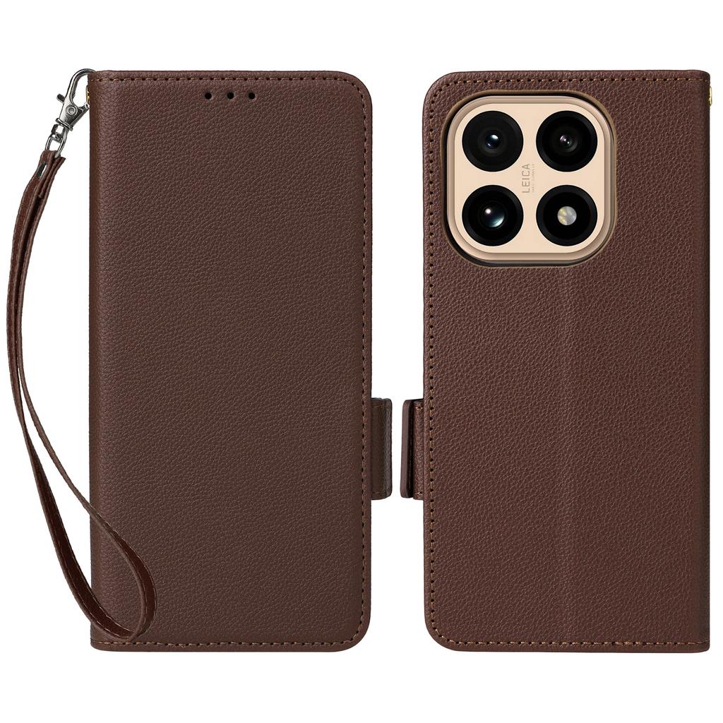 For Xiaomi 15T Case Litchi Texture Wallet Leather Phone Cover with Wrist Strap