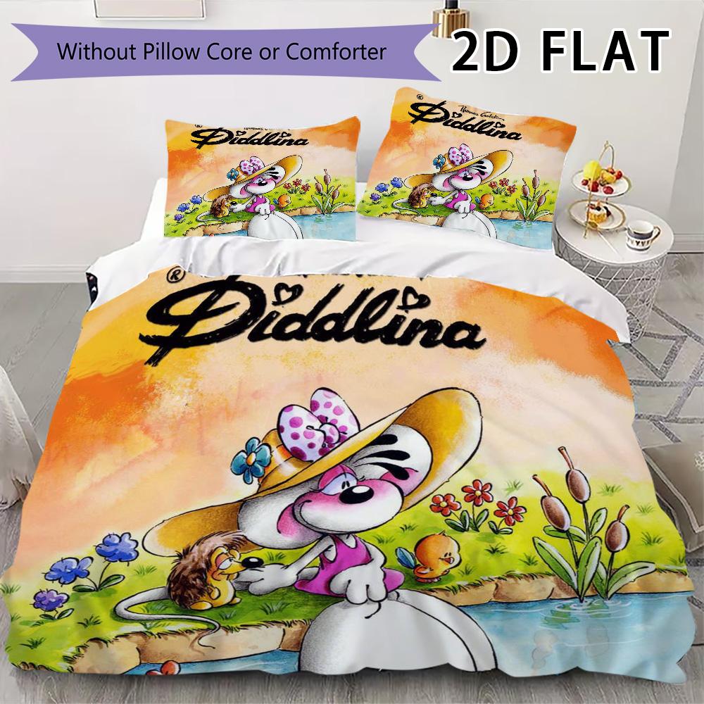Diddl Pattern Bedding Uilt Set Uilt Cover Pillowcase Home Decoration Birthday Gift (1 * Duvet Cover + 2 * Pillowcase Without Core)