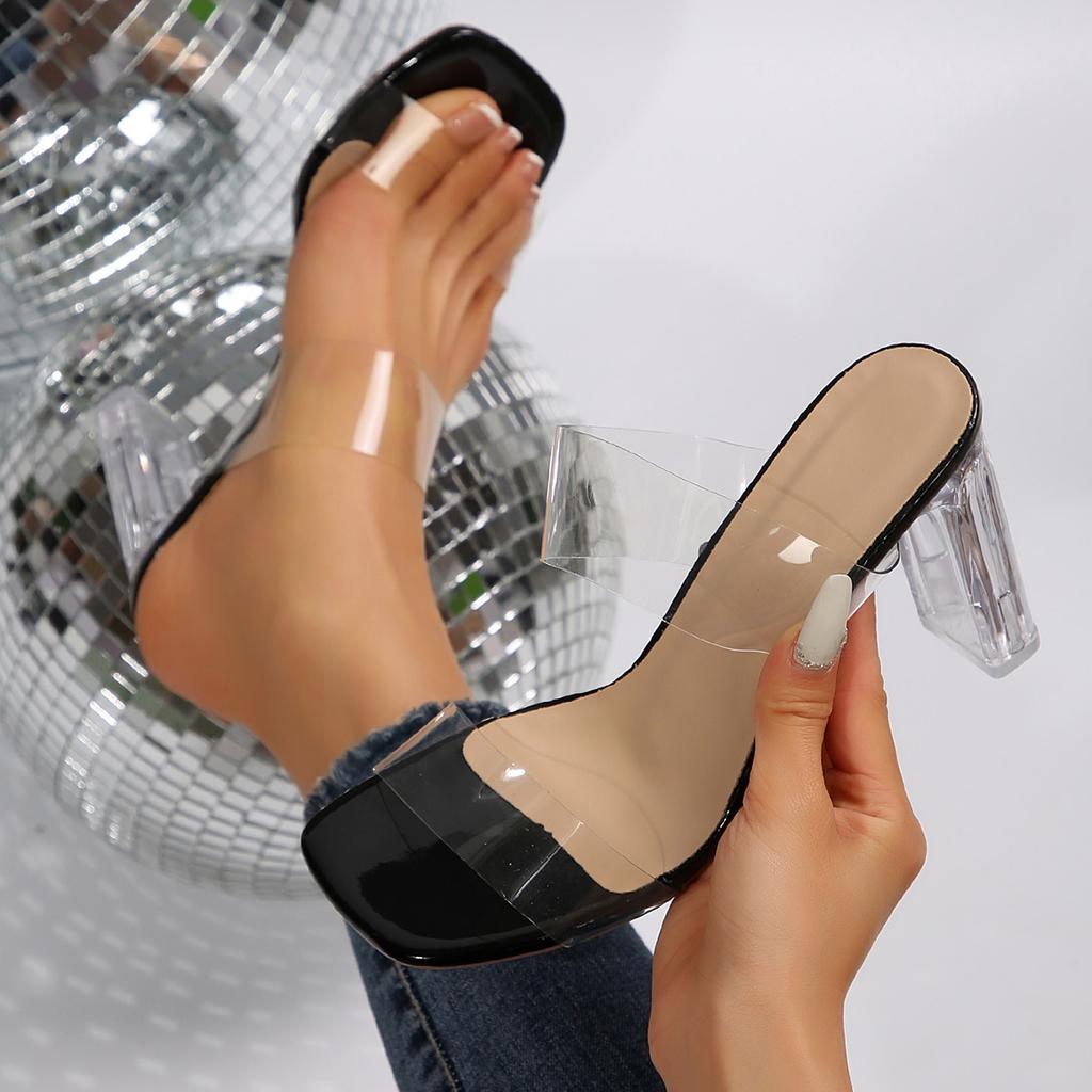 Fashion Summer Women Sandals PVC Jelly Slippers Open Toe High Heels Women Transparent Perspex Shoes Outdoor Luxury Heel Clear Sandals