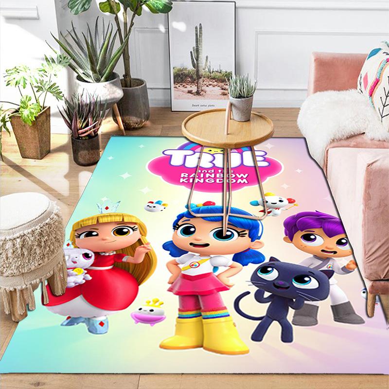 True and the Rainbow Kingdom animiertes Print-Design Teppich Bodenmatte für Wohnzimmer oder Schlafzimmer Weicher und bequemer Teppich ein Geschenk für Geburtstag und Feiertage