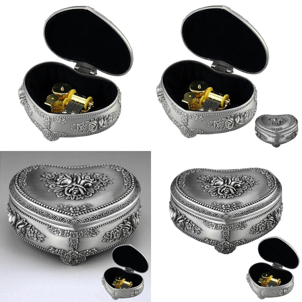 Stunning Silver Alloy Heart Shape Music Box For Kids With Classic Wind Up Mechanism