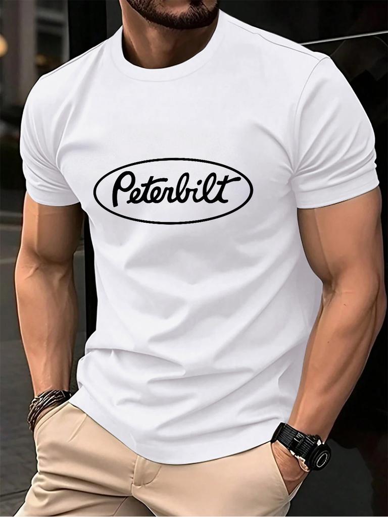 T-shirt in Cotone con Stampa Lettere Peterbilt da Uomo Estive Morbide Oversize Girocollo Manica Corta Top Comodi Abbigliamento Base