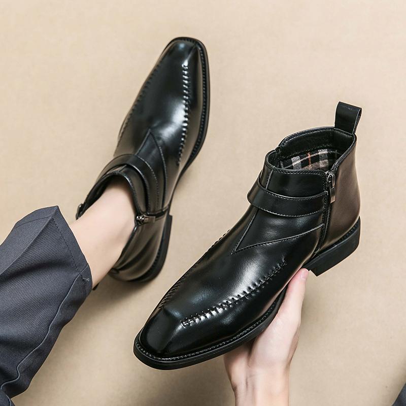Business Men Chelsea Boots Dark Brown Side Zipper High-top Casual Comfortable and Fashionable Ankle Boots Size 38-46 Men Boots