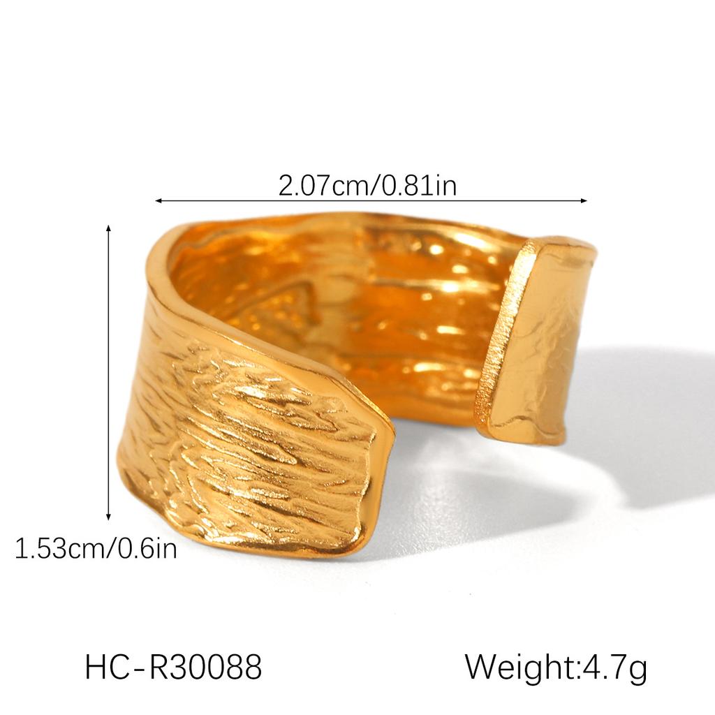 Euro-amerikanischer Stil 18K vergoldeter strukturierter Edelstahl offener Ring für Damen, nicht verblassender Titanstahl Handschmuck