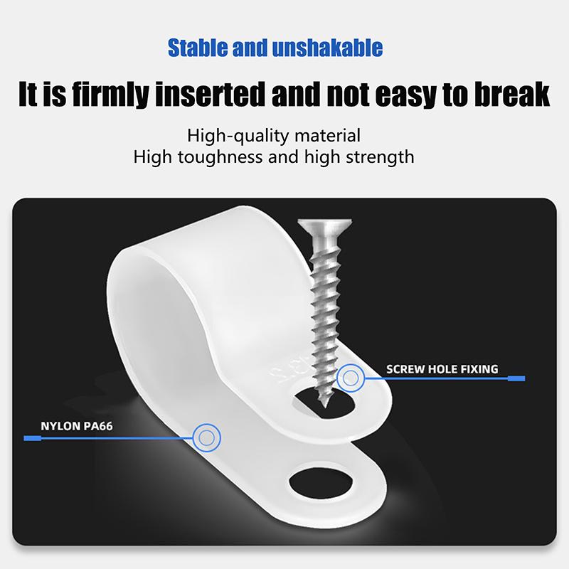 100Pcs/Pack U-Type R-Type Nylon Clamp Cable Clips Plastic Hose Fasteners Mount Fix Hardware Electrical Fitting Wire Management