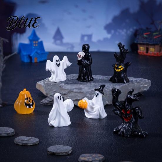 Durable Halloween Figurine 3Pcs Mini Resin Figurines Miniature Pumpkin Ghost Grim Reaper Castle