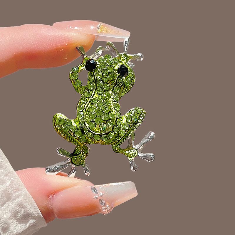 Grüne Strass Frosch Broschen für Damen Exquisite Cartoon Tier Broche Süßer Kleidung Pin Vielseitiges Bekleidungszubehör Geschenk