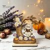 Natural Wood Spooky Decor Halloween Moon Swing Ghost Figurine, Reading On with Floral Wooden Pumpkin Accents, Bookshelf for Desk Mantel Window