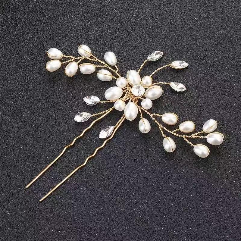 Gold & Silver Bride Hairpins with Pearl - European & American Wedding Updo Accessories