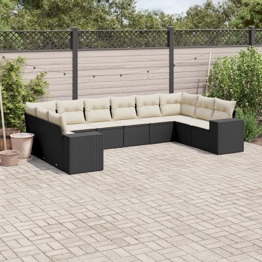 Vidaxl 10-Cz. Garden Lounge Set, Cushions Black Rattan Pe