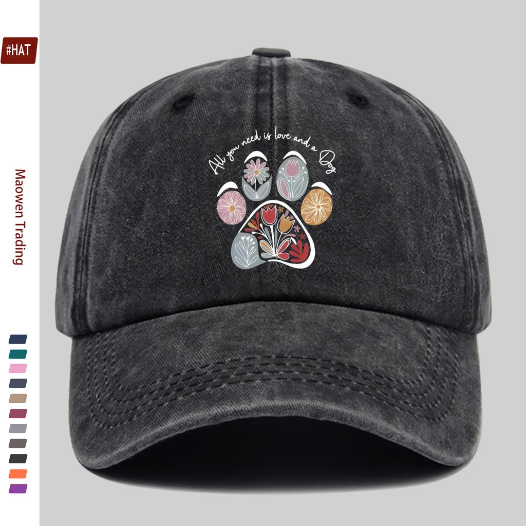 Pc Cute Flower Paw Print Baseball Cap  Unisex Adjustable Lightweight Polyester Embossed And Printed Ideal For Outdoor Act