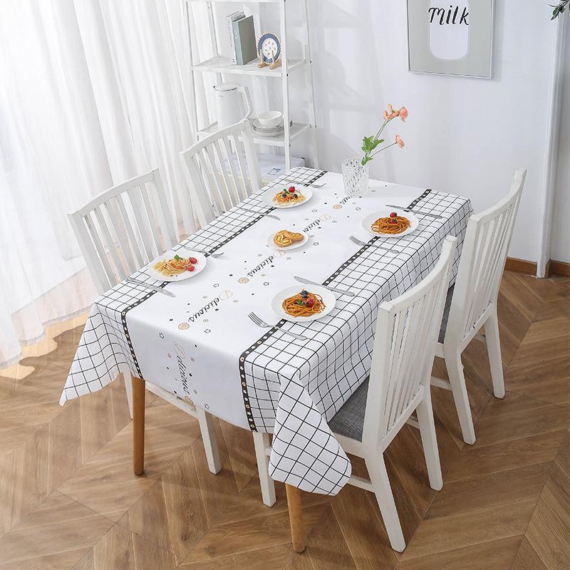 Simple And Advanced Sense Waterproof, Oil-Proof, Leave-In And Dirt-Resistant Home Picnic Student Modern Grid Peva Tablecloth