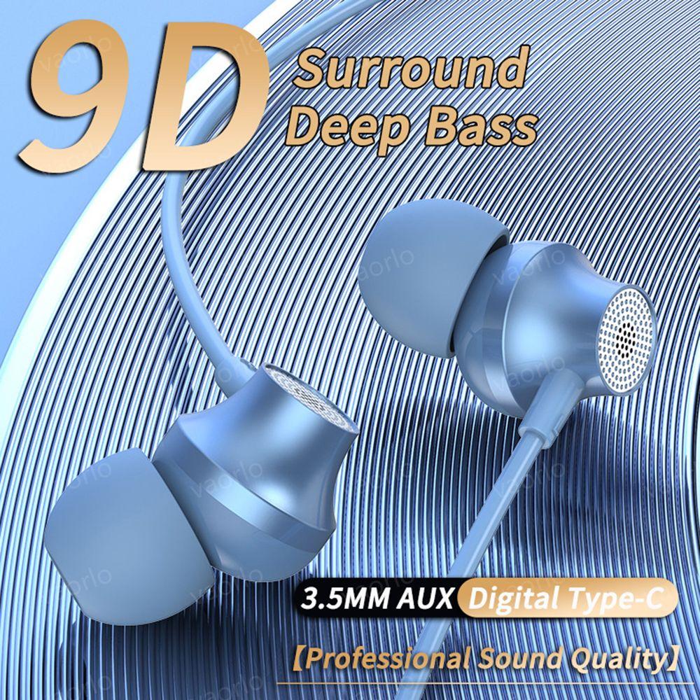 Цифровые чиповые проводные наушники 3,5 мм AUX/Type C 9D HiFi Surround Heavy Bass In-Ear гарнитуры для Samsung Huawei Xiaomi OPPO iPad PC