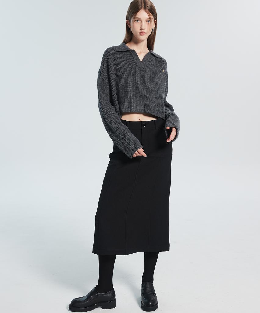 RACLEUR Ra Logo Collar Crop Knit [Charcoal]