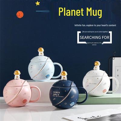 Large Ceramic Planet Mug: Astronaut Cartoon Drinking Cup & Instagram-Worthy Birthday Souvenir Gift