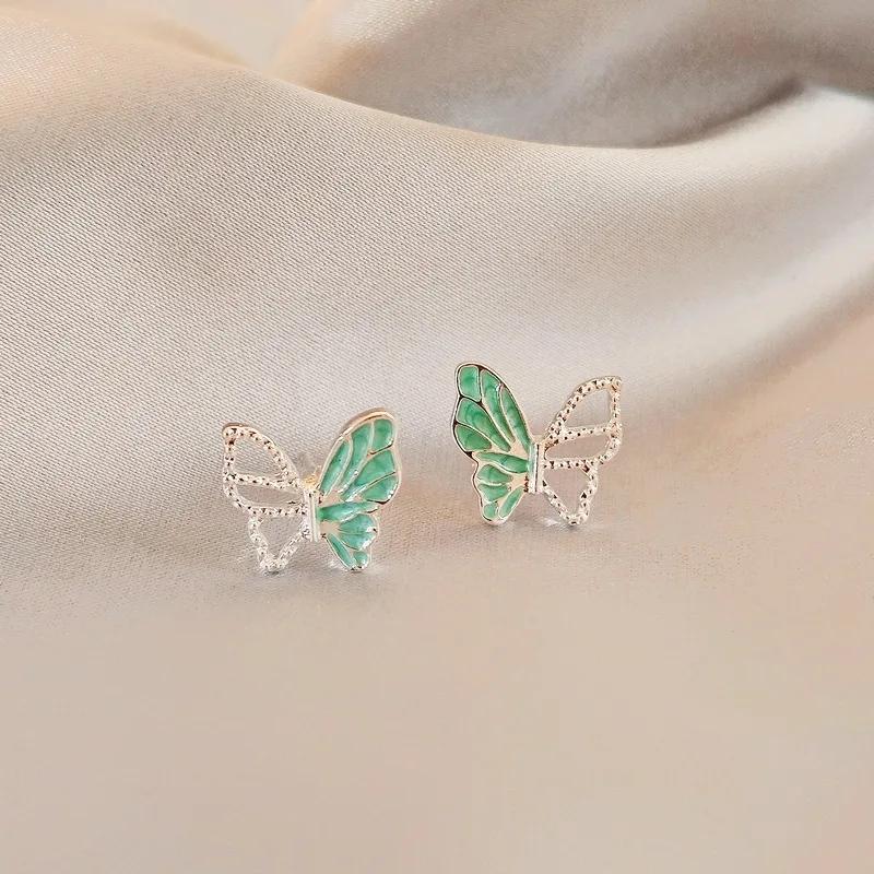Sweet Glaze Hollow Butterfly Stud Earring for Women Exquisite Temperament Fashion Zircon Christmas Gift
