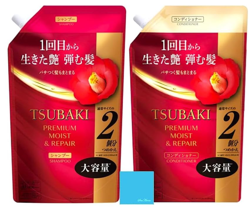 

TSUBAKI Экстра Большой Премиум Увлажняющий и Восстанавливающий Шампунь для Волос 600 мл и Кондиционер 600 мл Набор Рефиллов + Очиститель для Смартфона В Комплекте. Сияние, Сила Масла, Мой