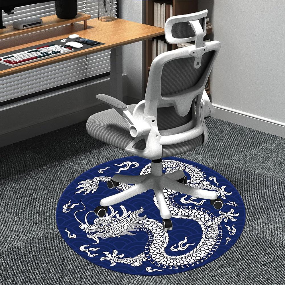 1PC Dragon Pattern Office Round Rug, Non Slip, Soft and Durable Office Rug for Interior Decoration, Perfect for Office