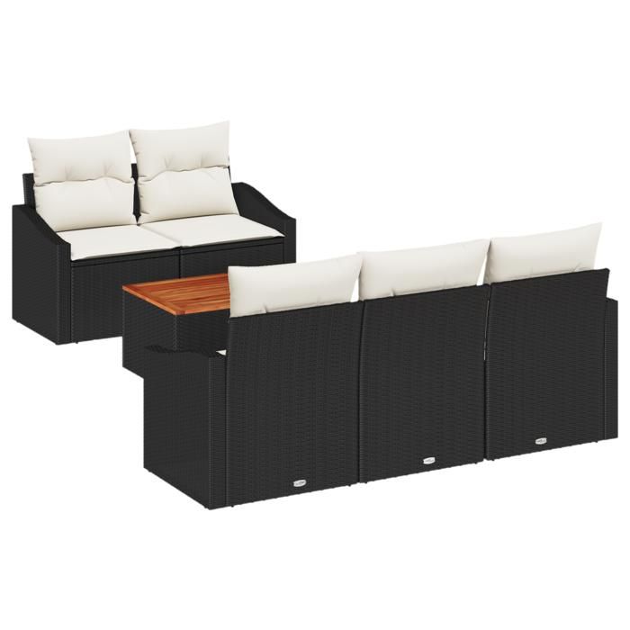 VidaXL Ensemble Canapés Jardin 6 Pièces avec Coussins Noir Rotin Poly Acacia 3356437