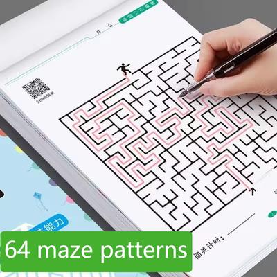 64 Labyrinth-Herausforderungsspiele Buch Schüler-Konzentrationstraining Intelligenzentwicklung Rätsel Kinder Räumliches Denken Labyrinthspiele