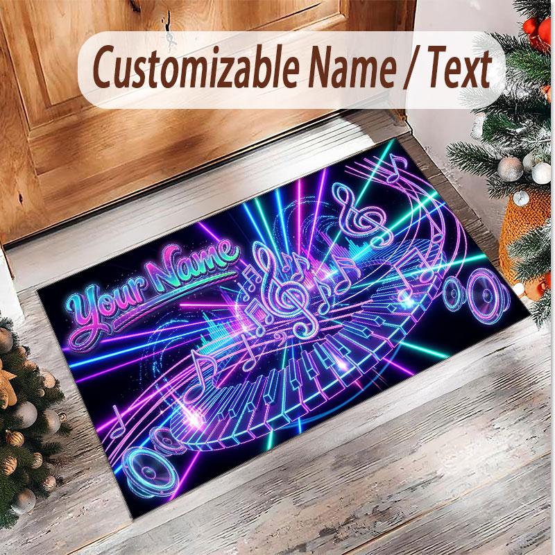 Music General Theme Soft Crystal Velvet Rug Custom Name & Text Print Non Slip Floor Rug for Bedroom Living Room
