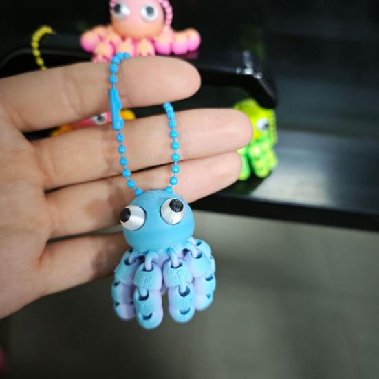 Porte-clés Pendentif Forme Poulpe Impression 3D Articulations Mobiles Porte-clés Flexible Pendentif Sac d'école Jouet Anti-stress Accessoire Souvenir