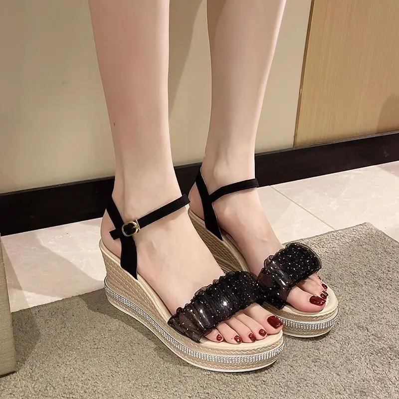 Fashion Mesh Wedges Heel 2025 Luxury Woman Shoes Cheap Liquidation New Breathable Fashion High Quality Summer Offers Sandals for Women