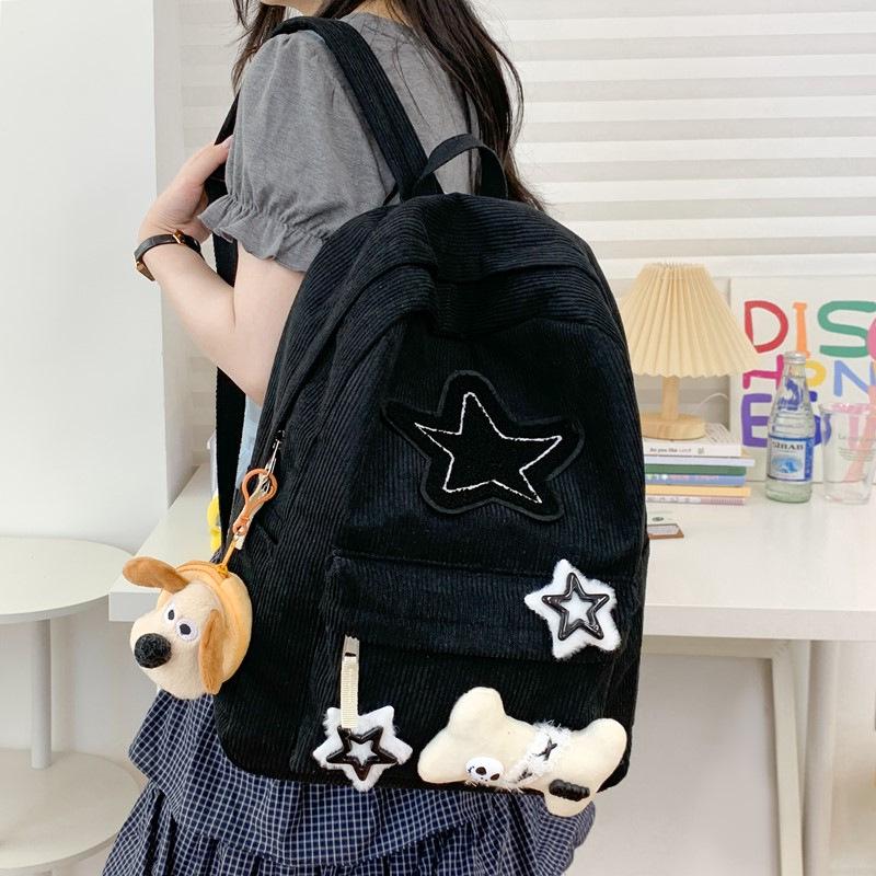 Rucksack aus Cord im koreanischen Stil: Großes Fassungsvermögen, leicht, perfekt für Schule und Reisen