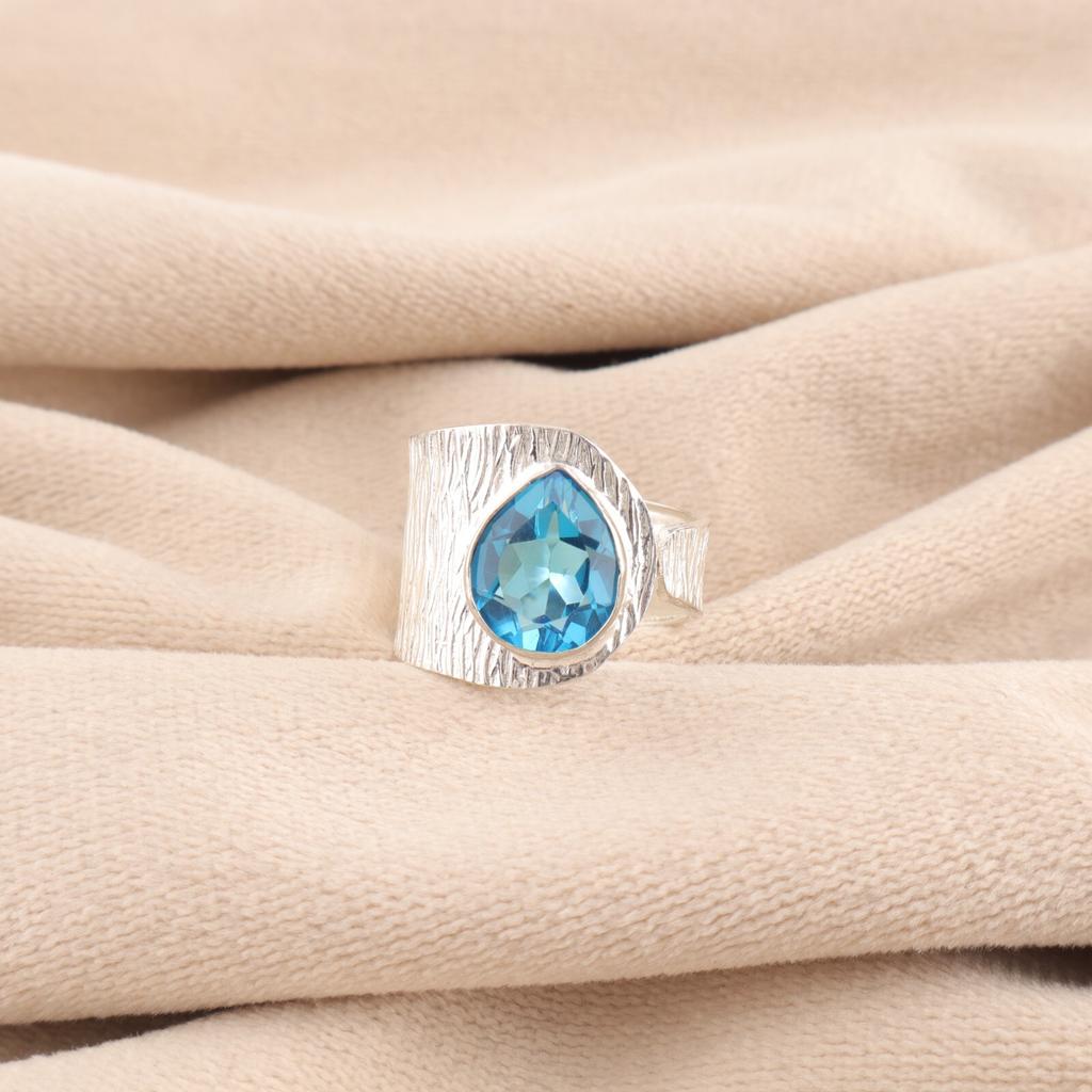 Swiss Blue Topaz Gemstone 925 Sterling Silver Jewelry Handcrafted Wedding Ring RR-63-2